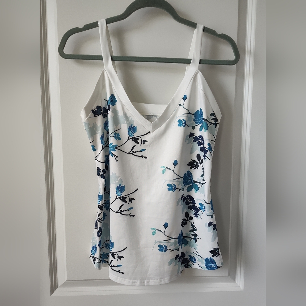 Floral White and Blue Women's Top